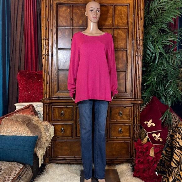 Chico's Pink Sweeping Crew Neck Shimmer Lightweight Sweater - Picture 4 of 14